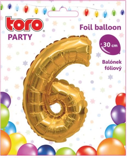 Fóliový balónik číslica 6, 30 cm, zlatý TORO