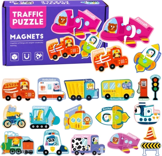 Magnetické puzzle dopravné prostriedky – sada 30 dielikov