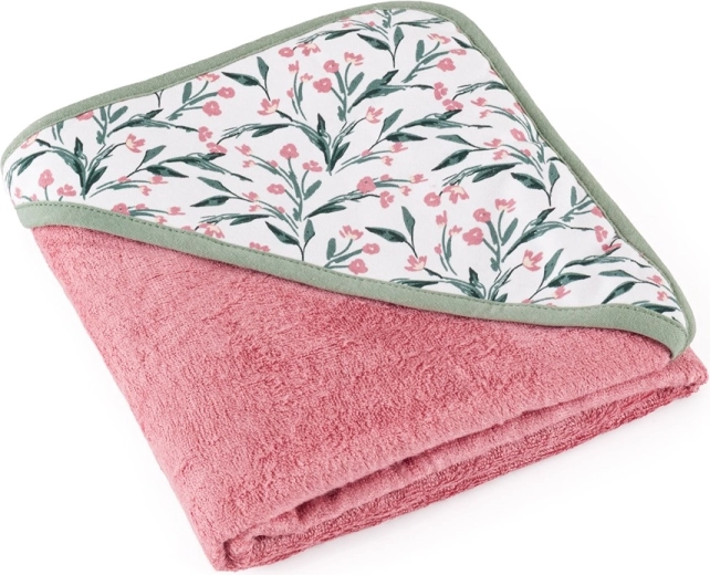 Petite&Mars Bambusová osuška s kapucňou Loulou pink meadow 100 × 100 cm