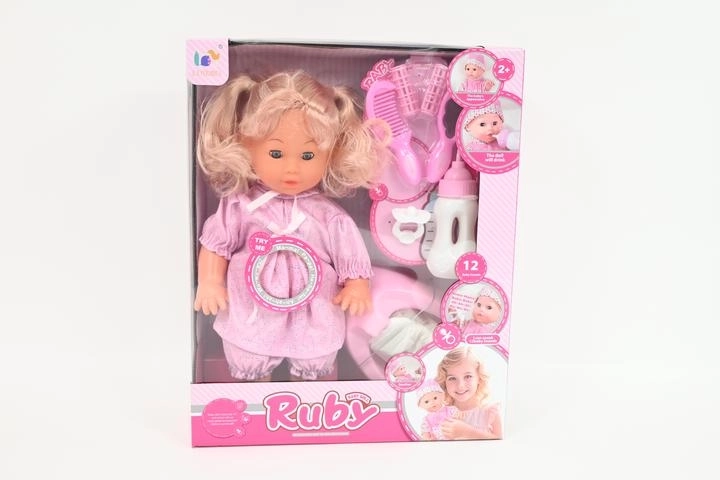Interaktívna bábika Ruby 35 cm s doplnkami, pije a ciká, 12 zvukov