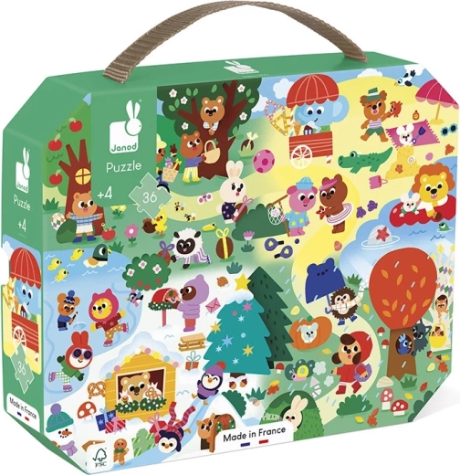 Janod puzzle v kufríku štyri ročné obdobia, 36 dielikov