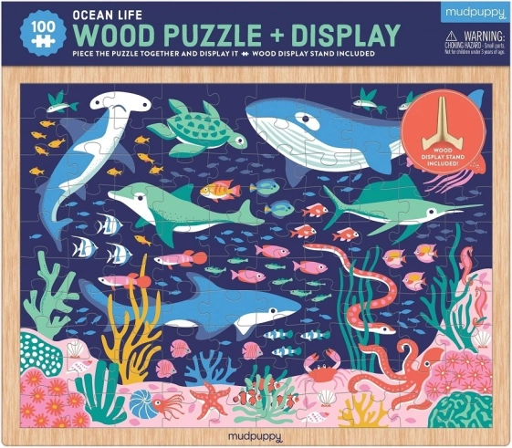 Mudpuppy drevené puzzle Život v oceáne so stojanom – 100 dielikov