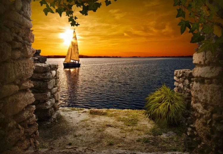 Diamantové maľovanie – plachetnica pri západe slnka 30 × 40 cm