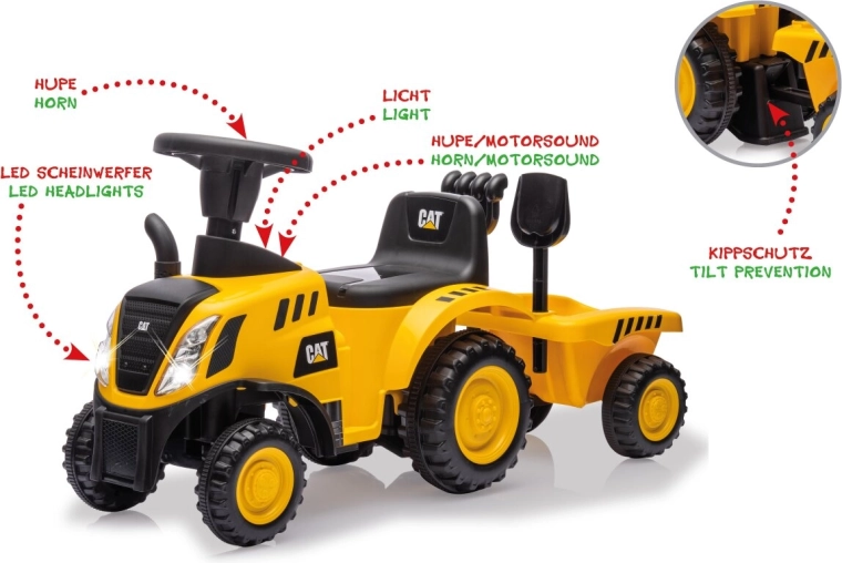 Detské odrážadlo CAT traktor s prívesom 2 v 1 žlté