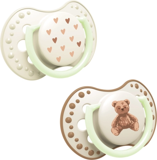 Lovi svietiaci silikónový dynamický cumlík Teddy love 6–18 m, 2 ks