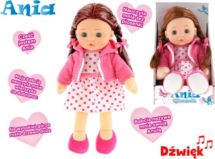 Interaktívna bábika Ania s mäkkým telíčkom, hovoriaca po poľsky, 31 cm