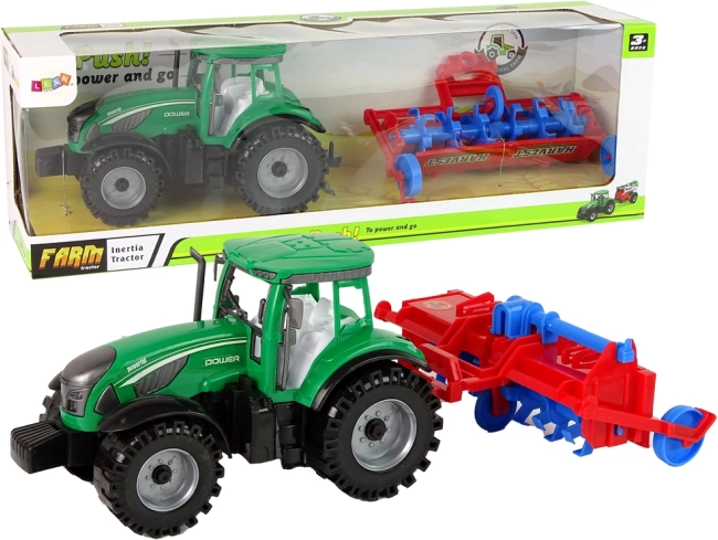 Traktor s pluhom s trecím pohonom – červený