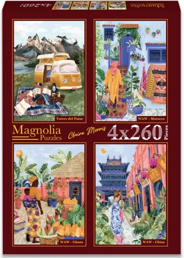 Puzzle Magnolia Torres del Paine, Maroko, Ghana a Čína 4 × 260 dielikov