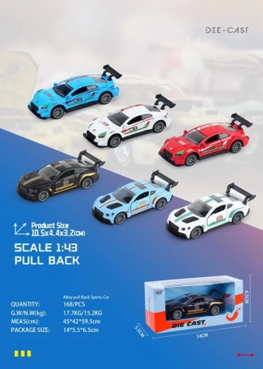 Kovové pretekárske autíčko 10,5 cm na spätný chod