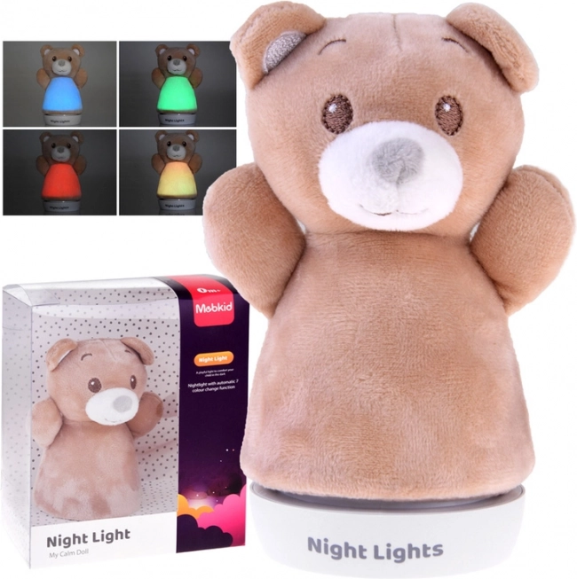 Béžový plyšový medvedík – nočná lampička pre deti s mäkkým povrchom