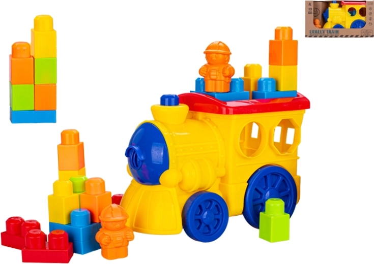 Farebný vláčik s kockami a postavičkou 28 cm