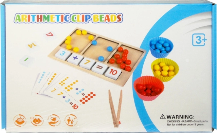 Drevená vzdelávacia hra Arithmetic Clip Beads – počítacie korálky s pinzetami