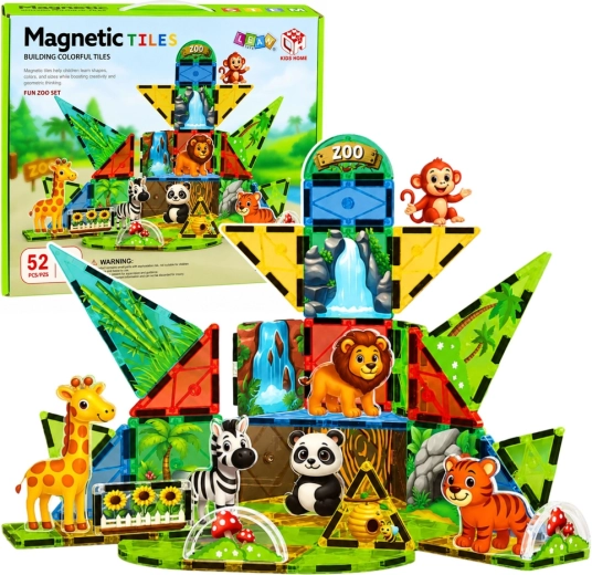 Magnetické konštrukčné kocky zoo – divoké zvieratá 52 dielov