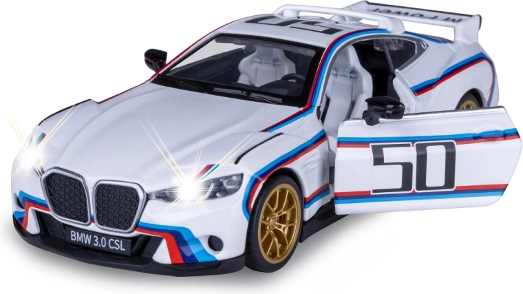 Kovový model BMW 3.0 CSL v mierke 1:34 s efektmi