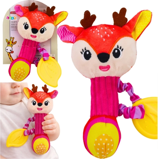 Plyšová hrkálka jelienok s hryzátkom a píšťalkou pre bábätká