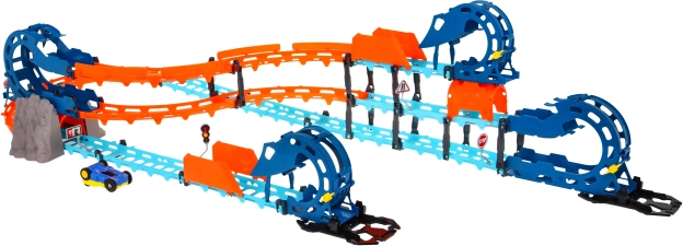 Interaktívna pretekárska dráha s tunelom a obojstranným autíčkom, svetlá a zvuky, 80 dielov