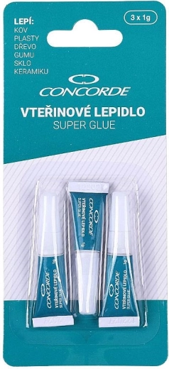 Sekundové lepidlo CONCORDE 3×1 g – univerzálne rýchloschnúce lepidlo