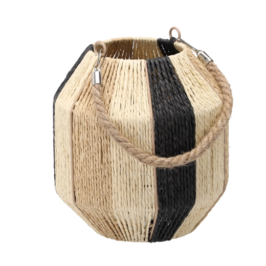 Boho lampáš s pruhovaným vzorom a sklenenou vložkou, výška 23–25 cm