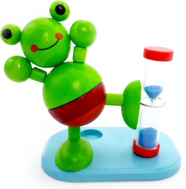 Drevené presýpacie hodiny Žaba na čistenie zubov s držiakom kefky