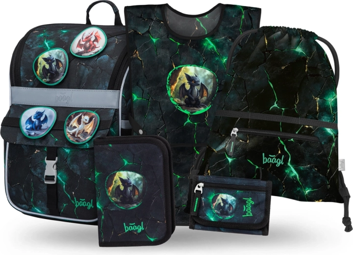 Baagl školský set Zippy Draci – aktovka, peračník, vrecúško, zástera a peňaženka