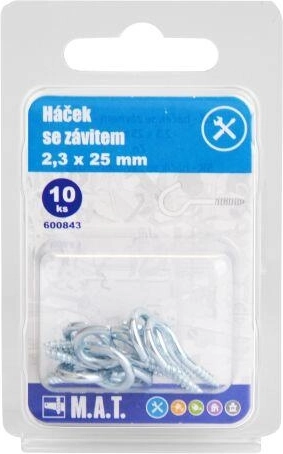 Háčik so závitom 25 × 2,3 mm, pozinkovaný (10 ks)