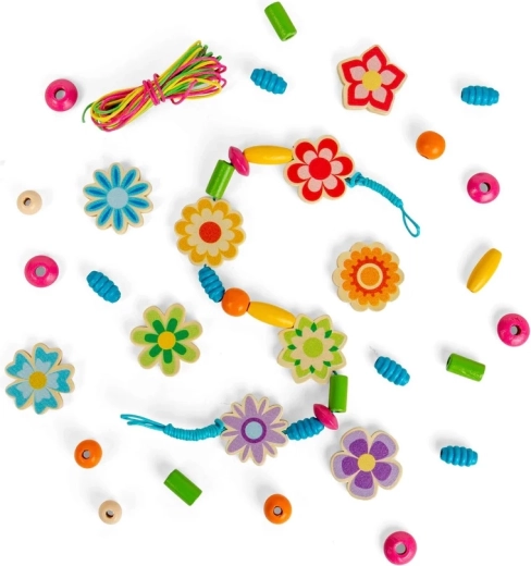 Bigjigs Toys sada drevených korálikov Letné kvety