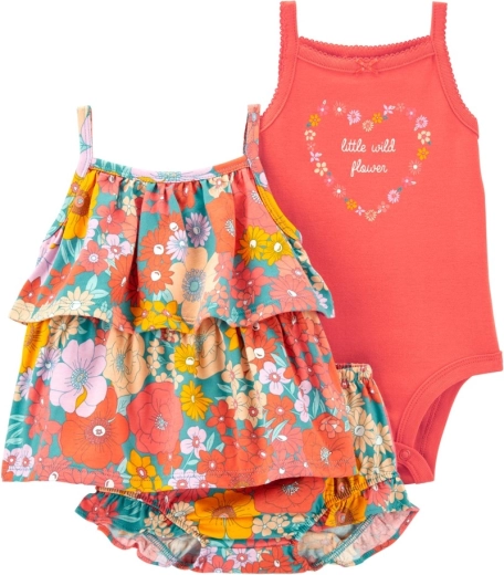 Carter's dievčenská súprava: tielko, body a kraťasy Orange Flowers (6 mesiacov)