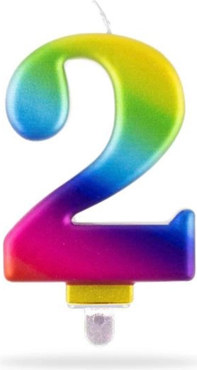 Sviečka číslica 2 zapichovacia dúhová 7,5 cm