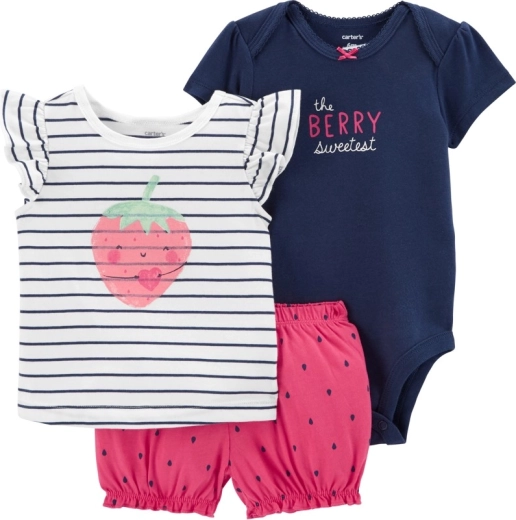 Carter's 3-dielny set pre bábätko Strawberry Stripes – body, tričko a šortky