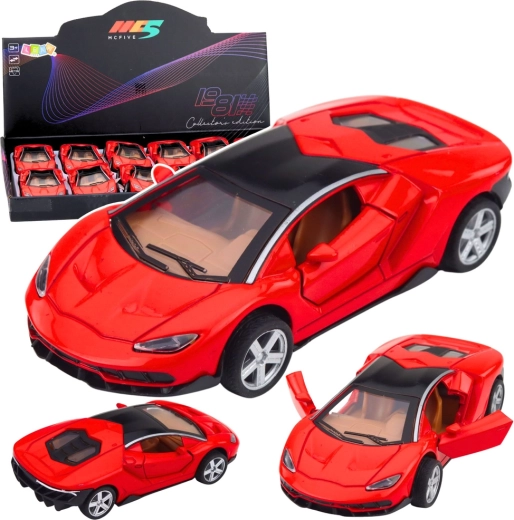 Kovový športový automobil 1:32 červený so svetlami a zvukmi