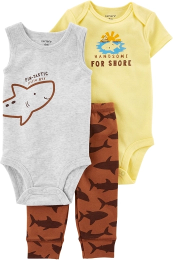 Carter's 3-dielna súprava pre chlapcov Brown Shark – tepláky a 2× body – 24m