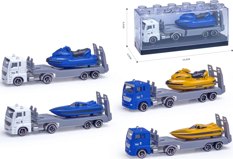 Kovový kamión s motorovým člnom 1:64 (viac druhov)