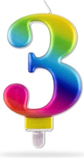 Narodeninová sviečka číslo 3, dúhová, 7,5 cm