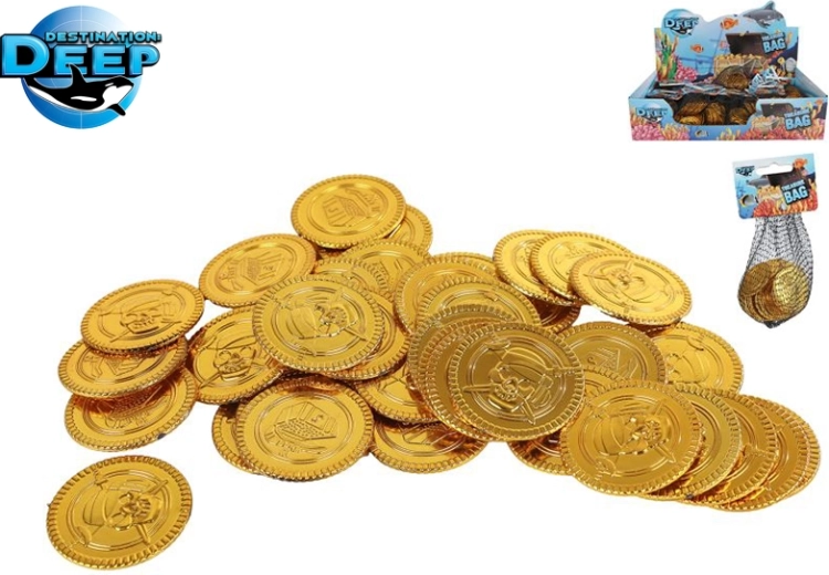 Zlaté plastové mince pre detské hry – 40 ks