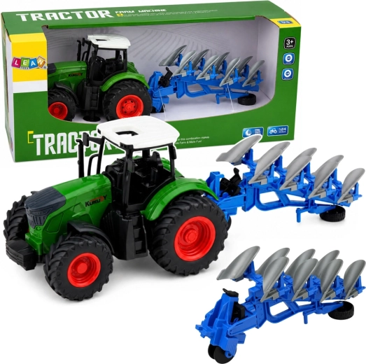 Farmársky traktor s viacradličným pluhom 1:24 s gumovými kolesami