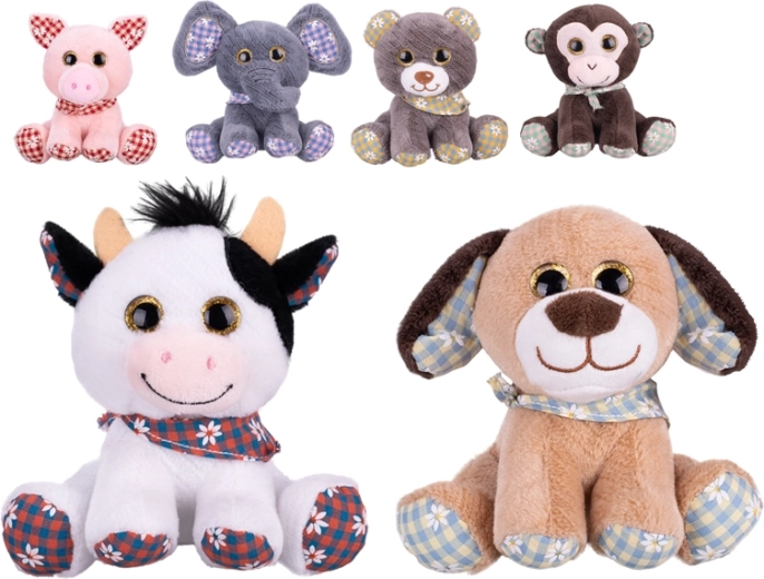 Plyšové sediace zvieratko 14 cm s farebnou šatkou