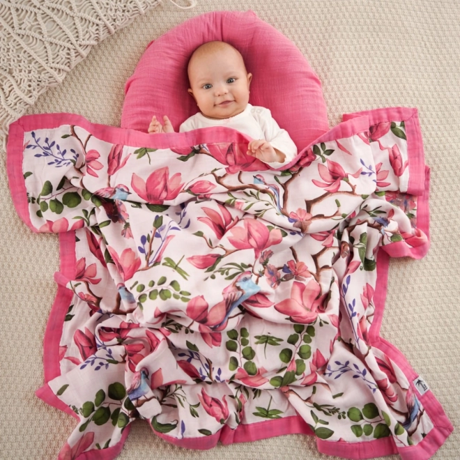 Bambusová mušelínová prikrývka Magnolia Lovebirds 106x106 cm