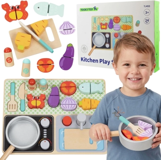 Drevená kuchynka s príslušenstvom Tooky Toy malý šéfkuchár
