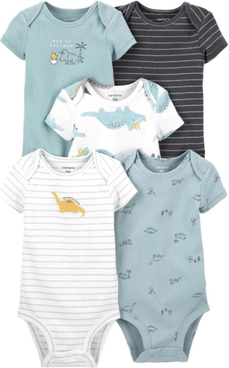 Chlapčenské body Carter's s krátkym rukávom Blue Dino, 5 ks