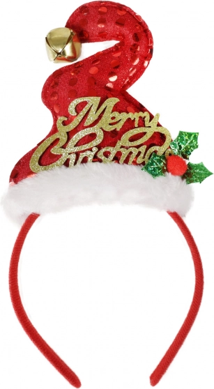 Vianočná čelenka s čiapočkou a rolničkou Merry Christmas