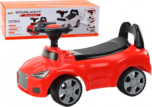 Odrážadlo s opierkou, klaksónom a úložným priestorom – červené