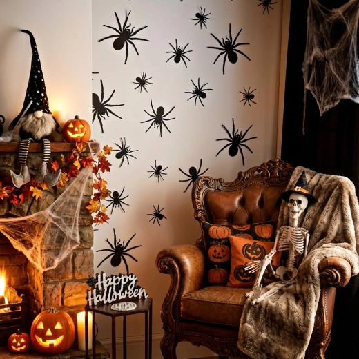 Halloweenska samolepiaca dekorácia pavúky čierne - 30 kusov