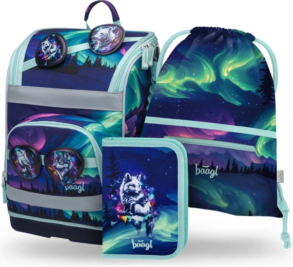 Baagl školský set Zippy Plus Aurora – aktovka, peračník a vrecko s GRS certifikáciou