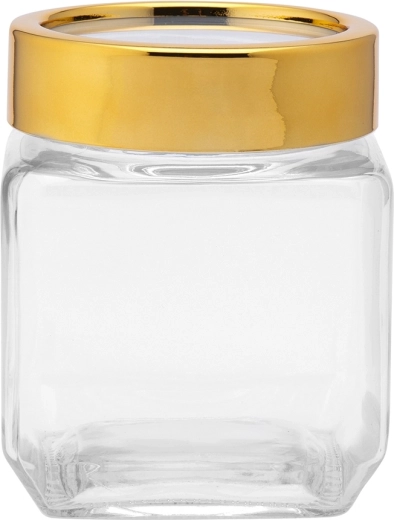 Altom Design štvorcová sklenená dóza so zlatým viečkom 500 ml