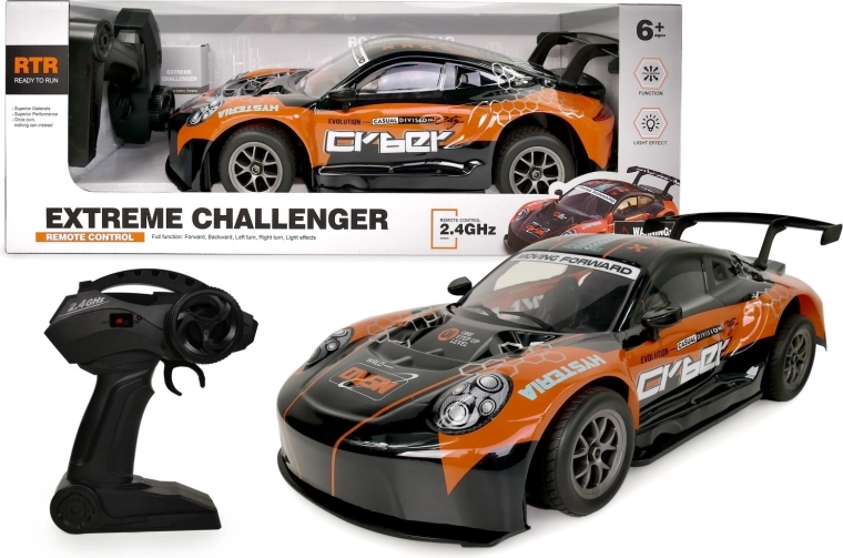 Oranžové RC auto 1:8 s osvetlenou karosériou 2,4 GHz