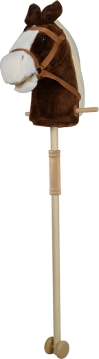 Hnedý hojdací kôň na tyči so zvukmi a kolieskami 95 cm