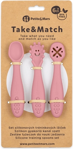 Petite&Mars silikónové tréningové lyžičky Take&Match dusty rose 3 ks 6m+