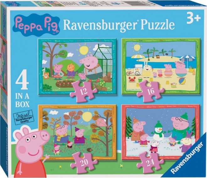 Puzzle Ravensburger Prasiatko Peppa – ročné obdobia 4v1 (12–24 dielikov)