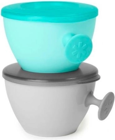 Skip Hop detské misky s viečkom a držiakom Easy Grab, sivá a tyrkysová, 240 ml, 2 ks