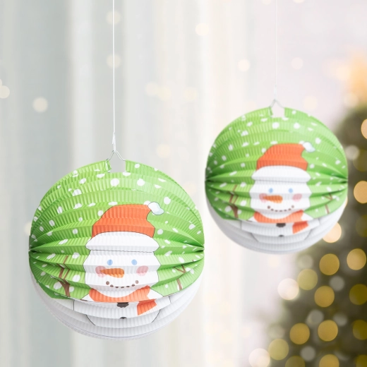 Vianočný papierový lampáš so snehuliakom 25 cm